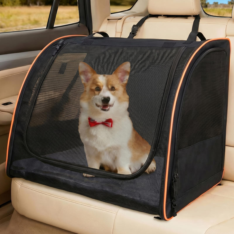 UNICITII Dog Car Seat, Enclosed Carrier for Pets Travel Safety Dog Crate Soft-Sided Covered Car Kennel Carrier for Backseat for Medium Dogs