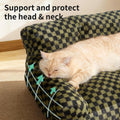Faux Fur Cat & Dog Sofa Cat Couch Mini Cat Bed Indoor Human Style Pet Sofa, Modern Pet Furniture for Cats, Washable ＆ Removable Cover, for Cats and Small Medium Dogs (Black/Green, Medium(24X19 inch))
