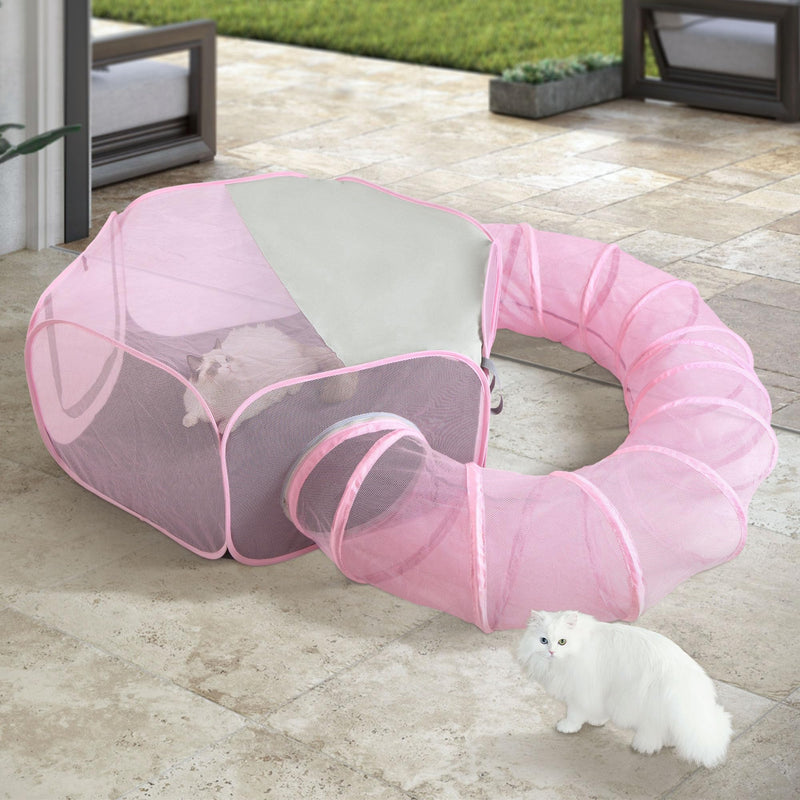 Foldable Cat Tunnel Playpen - Detachable Indoor/Outdoor Pet Enclosure with Storage Bag | Portable Cat Tent & Play Tunnel