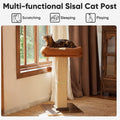 FUKUMARU Cat Scratching Post, Retro-Style Tall Scratch Posts with Perch for Infoor Cats Adults, Large Cat Scratcher Tower with Bed, Natural Sisal & Solid Wood
