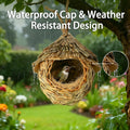 2 Pack Hanging Bird Nest, Handwoven Natural Grass Bird House with Waterproof Roof & Coconut Fiber Padding, Outdoor Bird 