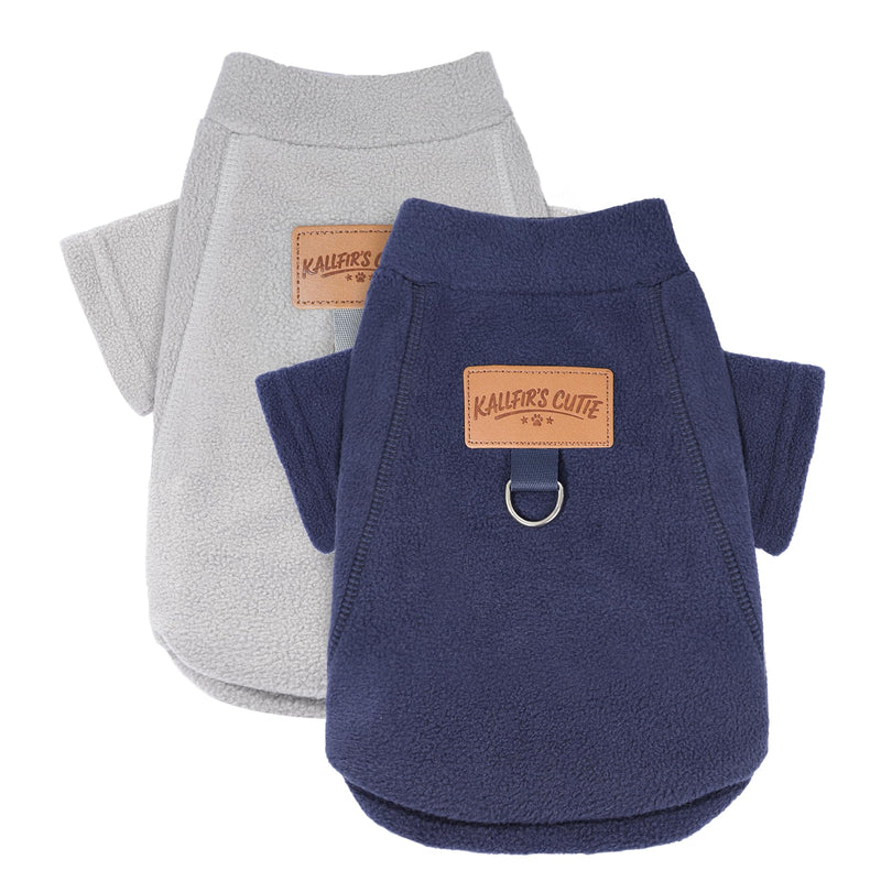 2 Pack Dog Sweaters for Small Dogs Warm Fleece Dog Sweatshirt with Leash Ring Pet Puppy Swearer Coat Apparel Outfit Winter Clothes for Chihuahua, Yorkie, Bulldog, Dachshund Cats XXS, Grey