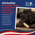 Pet Factory 100% USA Made Natural Beefhide Dog Chew Sticks - 6in Braided Dog Rawhide Bones with Beef & Chicken Flavors f