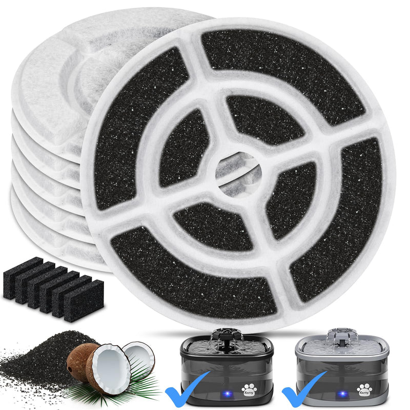 Kastty 6 Pack 18CM Larger More Activated Carbon Replacement F-ilters for 9L Large Dog Water Fountains, Food Grade, Made of Coconut Activated Carbon and PP Cotton, 6 + 6 P ump F ilters