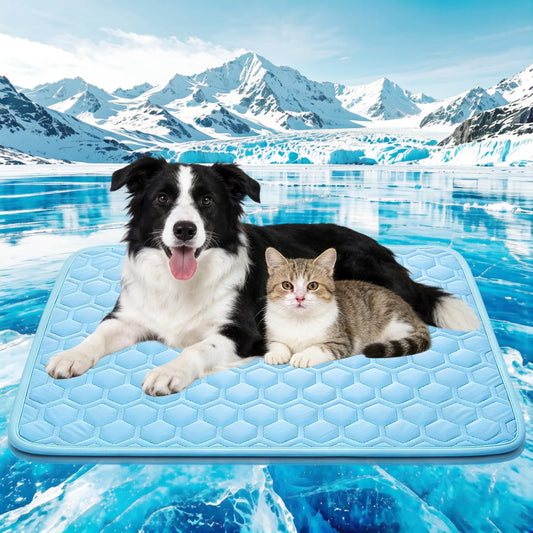 Cooling Mat for Dogs, Thick Breathable Dog Cooling Mat Q-MAX>0.45, Dog Cooling Bed Chill Cool Fiber & Non-Slip Bottom Cold Crate Pad Kennel Bed for Dog Puppy and Cat, Non-Toxic, Foldable & Washable