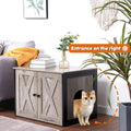 Dwanton Litter Box Enclosure, Cat Litter Box Furniture Hidden, Reversible Entrance Can Be on Left or Right Side, Wooden Cat Washroom Indoor, Greige, 27.6 Inches