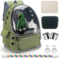 Kreachur Bird Backpack Carrier Travel Cage with Perch, Tray and Breathable Clear Window, Bird Travel Cage for Cockatiel Caique Conure Quaker, for Vetting Camping Hiking (Green)