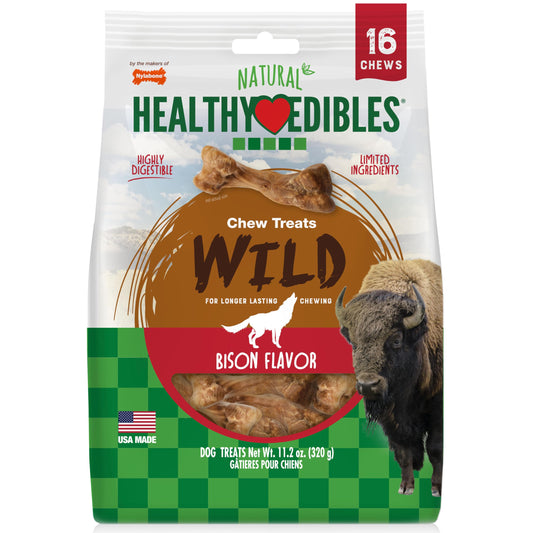 Nylabone Healthy Edibles WILD Natural Dog Chew Treats, Bison Flavor, Small Dogs Up to 20 lbs - Made in USA (16 Count)