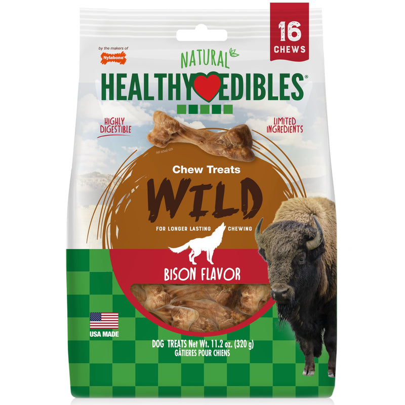 Nylabone Healthy Edibles WILD Natural Dog Chew Treats, Bison Flavor, Small Dogs Up to 20 lbs - Made in USA (16 Count)