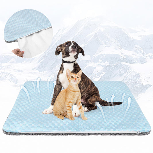 Cat Cooling Mat, Cooling Pad for Dogs Cats with Ice Gel Bag to Stay Clod Longer, Two Sided Soft Kitten Sleeping Bed for Summer, Washable for Crate Kennel, Arc-Chill Cool Fiber Q-MAX >0.45, 16.5x26"