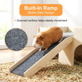 Detachable 2-Story Wooden Guinea Pig Castle with Ramp & Fleece Mat, Small Animal Hideout House for Guinea Pigs, Hamsters