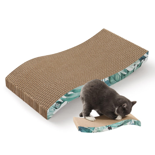 Reversible Wave Cat Scratcher for Indoor Cats - Cat Scratching Board, Horizontal Cat Scratch Pad Lounger with Reversible Usability and Extra Comfort for Lounge(1Pack, Go Green)