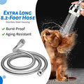 Pet Shower Attachment with 8.2ft Hose & Silicone Brush，Three modes Dog Bathing Tool，Easy Connect to Bathtub Faucet for D