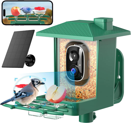 Bird Feeder with Camera Outdoor Solar: Smart Birdfeeder with AI Recognition - 2K HD Live Stream Video Camera for Outside