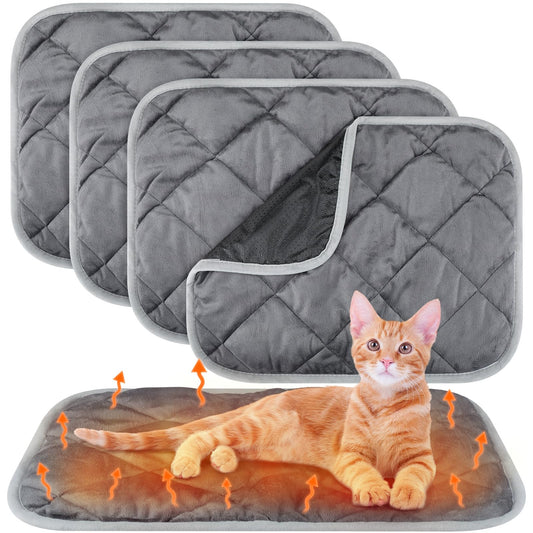 Clysee 4 Pack Self Heating Cat Pad Self Warming Dog Mat Reflects Body Heat Extra Warm Thermal Pet Pad Washable Dog Cat Bed Crate Bed Mat Blanket(Gray,16 x 20 Inch)