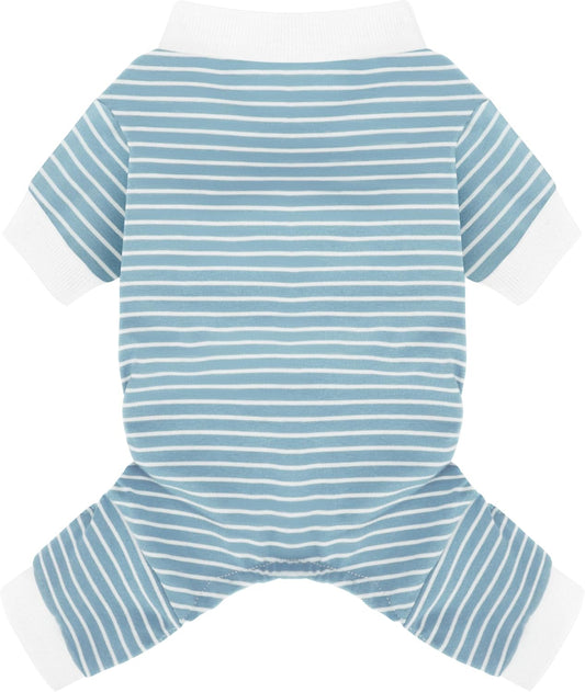 Paiaite Blue Striped Dog Pajamas: 4-Legged Cotton Stretchable Jumpsuit Pjs - Lightweight Cozy Puppy Onesie Clothes, Comf