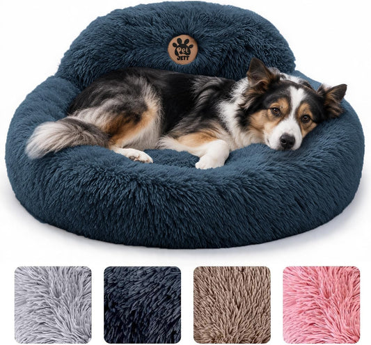 PetJett Calming Dog Bed Medium Size Dog - 30'' Donut Bed, Washable Dog Bed, Anti-Slip & Super Soft Fluffy Plush Round Dog Bed, Anti-Anxiety Premium Comfort Pet Bed, Fits Dogs Upto 45 lbs - Dark Grey