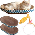 Cat Scratcher Bed with Toys, 2 Pack Oval Cat Scratcher Cardboard, Indoor Cat Scratch Bowl, Large Cat Scratching Board wi