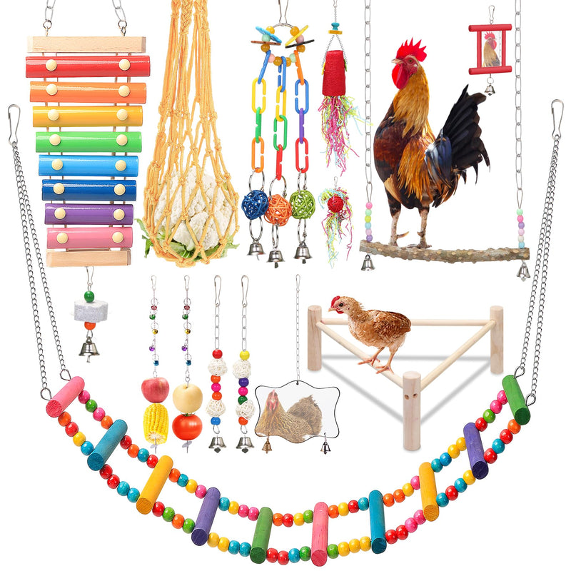 14PCS Chicken Toys for Coop Accessories - Longer Chain Chicken Swing, Chicken Toy for Hens in Coop, Chicken Perch Mirror Toy with Bells, Add Fun Toys for Chickens