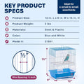 Prevue Pet Products Parakeet Square Roof Bird Cage with Handle - Carrier for Home or Travel, Small Bird Accessories, Easy Storage, for Canaries, Budgies, Finches, Parakeets, and More - Blue & White