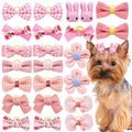 Mruq Pet 20Pcs Light Pink Small Dog Hair Bows with Rubber Bands, Handmade Puppy Grooming Bows Flower Ball Bowknot Top Knot Hair Accessories for Yorkie & Small Dogs