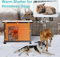 Suumerpety Feral Dog House Outdoor,Anti Bite Iron Frame Dog Kennel,Wood Warm Pets Home,Insulated Weatherproof Outside Sh