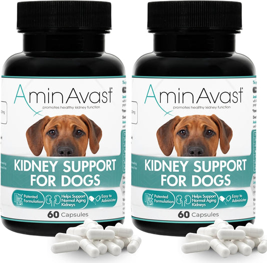 AminAvast 1000 mg Kidney Support for Dogs, 2 Bottles, 120 Sprinkle Capsules