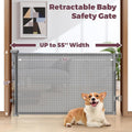 Cideny Retractable Baby Gate for Stairs & Doorways, Mesh Dog Gate Indoor Outdoor, Extends to 55" Wide 34" Tall Child Gate for Hallways, Deck, Porch, Pet Toddler Safety Essentials, Easy Install, Grey