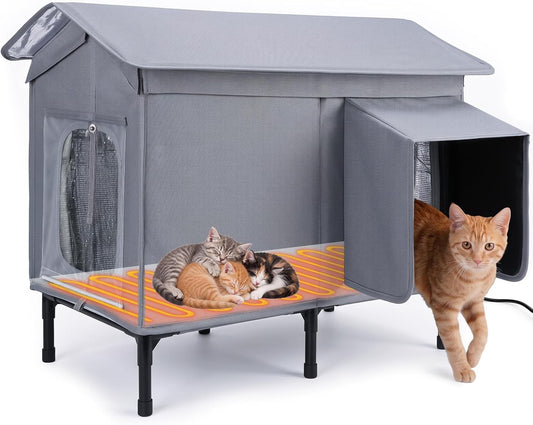 GASUR Heated Outdoor Cat House Weatherproof,Insulated Cat House for Winter