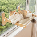 Cat Window Perch, 100% Natural Pine Foldable Cat Window Seat, Cordless Safety Design with 50LBS Weight Capacity, No Drilling Easy Installation for Indoor Cats & Home Decor