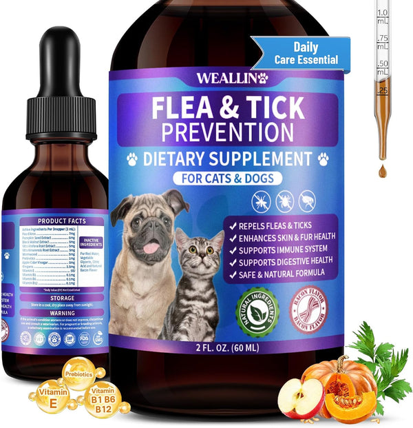 Flea and Tick Prevention for Cats & Dogs, Pet Flea Treatment Support 60ml