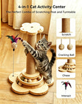 KHALOR Cat Scratching Post for Kittens, 4 in 1 Wooden Cat Scratcher Toy, 17.7" Tall Scratch Post with 2 Level Cat Track Balls, Interactive Feather Toy and 2 Sisal Hanging Balls for Indoor Kittens