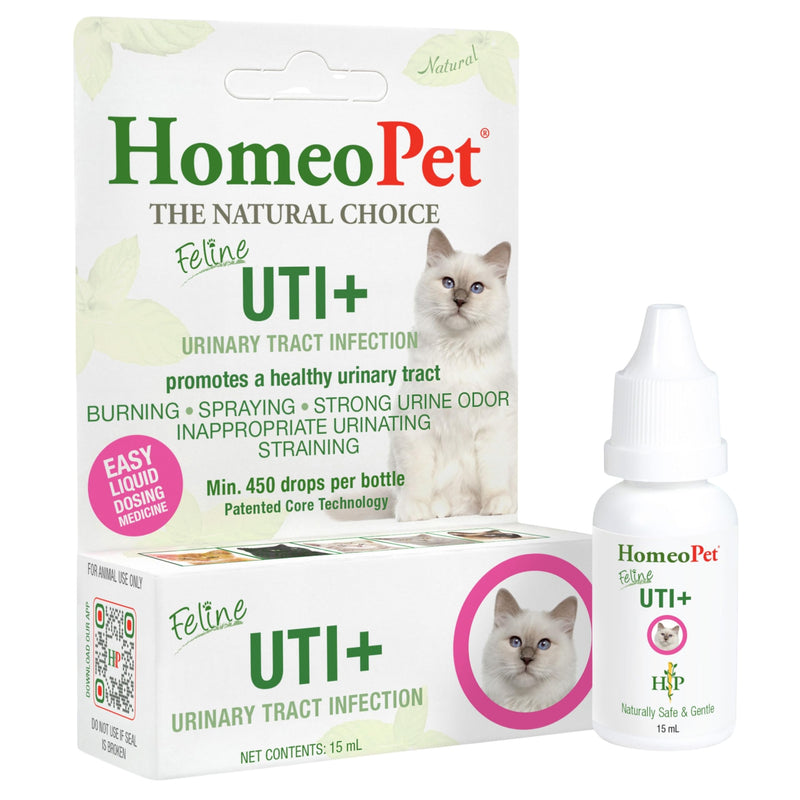 HomeoPet Feline UTI+, Safe and Natural Urinary Tract Supplement for Cats, Feline Urinary Tract Support, 15 Milliliters