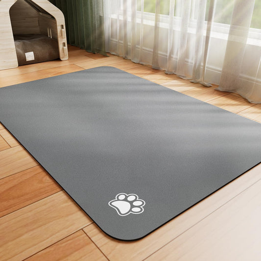 HotLive Dog Food Mat - Absorbent Cat Mat for Food and Water, No Stains Pet Feeding Bowl Mat, Easy to Clean Pet Placemats, Quick Dry Dog Water Dispenser Mat for Messy Drinkers | Paw Dark Grey 12"x 19"