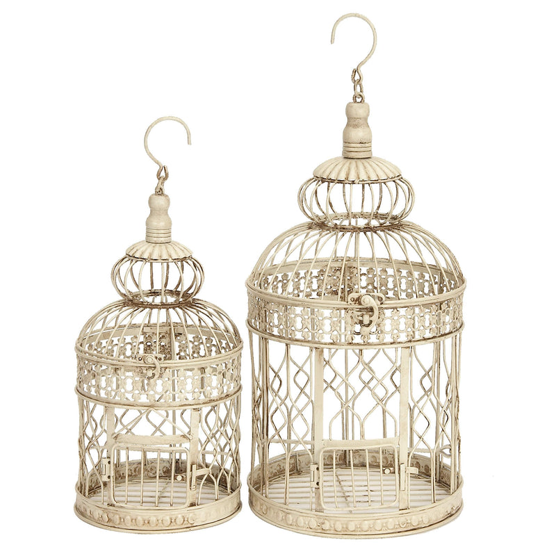 Deco 79 Metal Round Birdcage with Latch Lock Closure and Hanging Hook, Set of 2 22