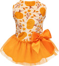 Fitwarm Pumpkin Flower Dog Dress, Thanksgiving Outfit for Small Dogs Girl, Fall Pet Outfit, Beige, Orange, Small