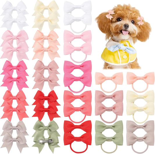 yoyokid 40PCS 2Inch Puppy Dog Hair Bows with Clips & Rubber Bands, Small Pet Grooming Hair Accessories, Cute Puppy Hair 