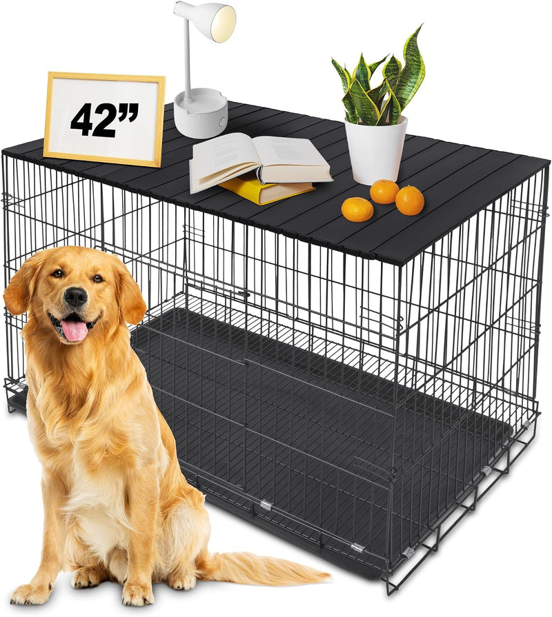 Dog Crate Topper Metal with Magnets for 42 Inch Crate - Aluminum Foldable Dog Kennel Topper Decorative Storage Pet Crate