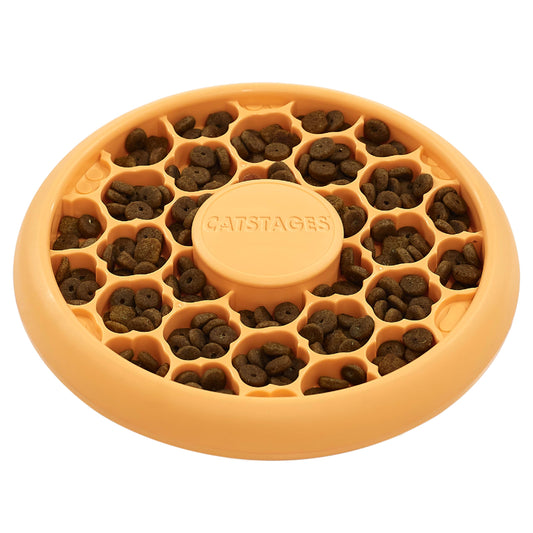 Catstages Cat Slow Feeder Bowl for Indoor Cats, Stimulating Treat Puzzle Toy, Dry or Wet Food, 1/2 Cup Capacity, One Size, Orange