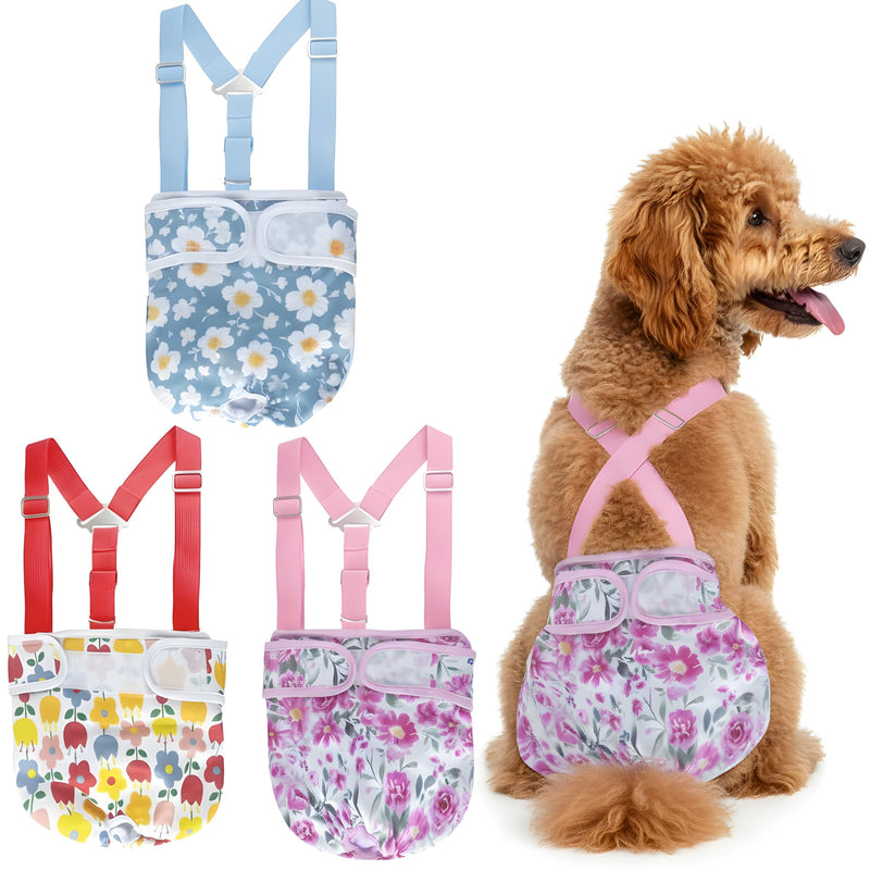 3 Pack Washable Female Dog Diapers with Suspender - Reusable Super Absorbent & Leakproof Fixed Doggie Diapers for Dogs in Heat Cycle
