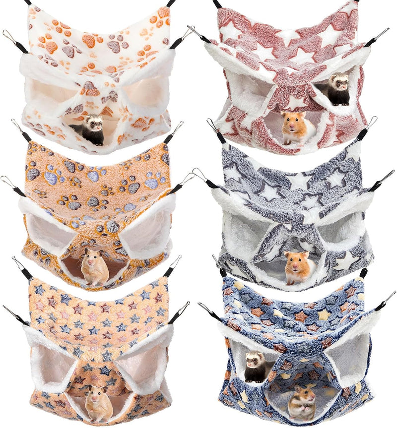 Sadnyy 6 Pieces Guinea Pig Rat Hammock Three Layer Ferret Bed Small Animal Hanging Pet Cage Hammock for Chinchilla Rat S