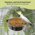 DVHEY 2 Pcs Small Bird Feeding Dish Cups,Parrot Food Bowl Cage with Clamp Holder Stainless Steel,Birdcage Coop Water Feeder for Cockatiel Parakeet Macaw Finches Lovebirds Small Animals (2 Pack, Small)