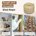 Sisalana Premium Brazilian Sisal Rope, Natural Fiber 100% Sisal, Ultra Durable, Chemical-Free, Ideal for DIY, Cats, Scratching Post Replacement, Home Decor, Garden, Crafting (1/4” 50 ft / 6mm 15m)