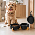 Petygooing Ceramic Dog Cat Bowls Set with Stand,Black Pet Food and Water Bowl,Small Dog Bowls Cute Modern Anti Slip Set 
