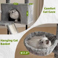 Gitelsnour Cat Tree for Indoor Cats, Cat Tower with Scratching Post for Small Cats and Kittens, Cat House with Removable Top Platform and Fluffy Balls, Hanging Cat Basket, Light Gray GCT006SW