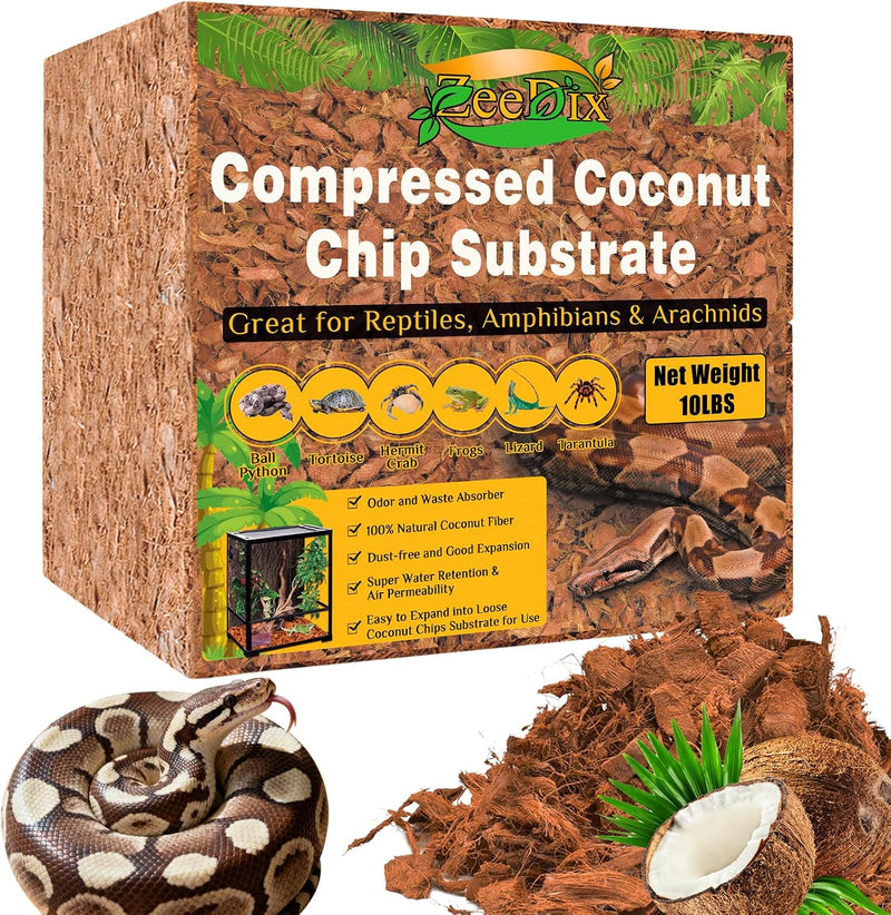 ZeeDix 10LBS Coconut Husk Chip Substrate for Reptiles, 72QT Coco Husk Chips