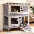 Suumerpety 2-Story Wooden Rabbit Hutch with Chew-Proof Ramp, Dual Leak-Proof Pull-Out Trays & 4 Lockable Wheels, Indoor 