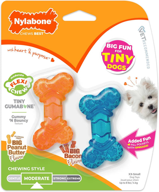 Nylabone Moderate Chew Flexi Chew Bone Peanut Butter & Bacon XX-Small/Tiny (2 Count)