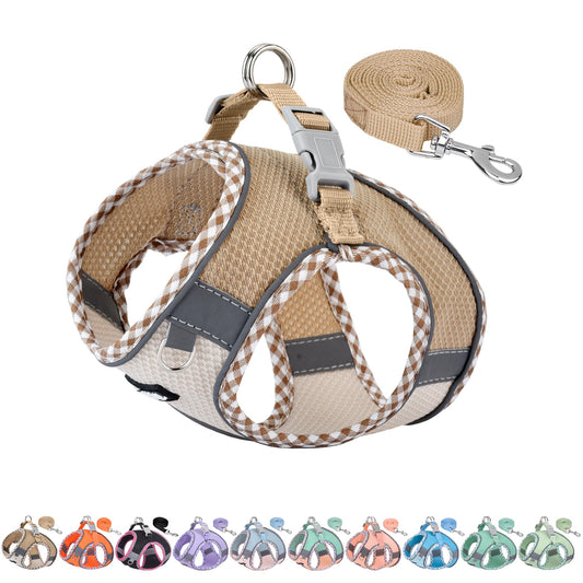 AIITLE Tiny Dog Harness - Lightweight Mesh Step-in Vest for Puppy, Reflective & Escape-Proof Design with High-Stick Magic Tape - Indoor/Outdoor Use for Chihuahua, Maltese, Shih Tzu(Brown-Beige, XXXS)