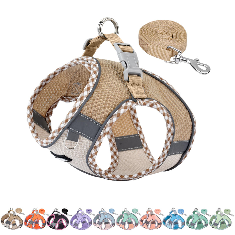 AIITLE Tiny Dog Harness - Lightweight Mesh Step-in Vest for Puppy, Reflective & Escape-Proof Design with High-Stick Magic Tape - Indoor/Outdoor Use for Chihuahua, Maltese, Shih Tzu(Brown-Beige, XXXS)